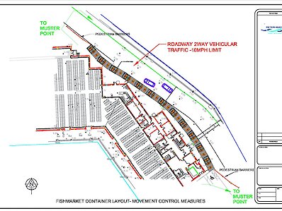 Temporary sea defences at fish market